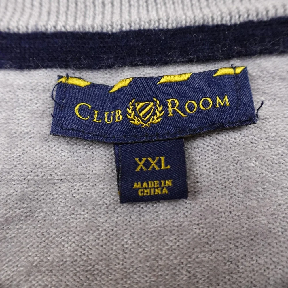 Club‎ Room Sweater Mens 2XL Gray Blue Merino Wool Blend Pullover Crewneck Cozy